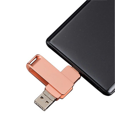 3 v 1 otočný flash disk, USB A + USB Micro + Type-C, 3.0 256GB, rose gold barva  (UDM12330)