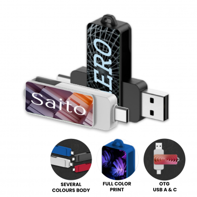 OTOČNÝ USB FLASH DISK, S USB-C A USB-A