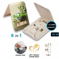 Multifunkční kabel v praktické krabičce se stojánkem na mobil, z přírodních materiálů (wheat straw)