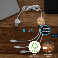 Dlouhý napájecí USB kabel 6 v 1, bambus + sláma