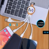 Krátký napájecí USB kabel 6 v 1, bambus + sláma