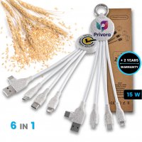 Napájecí USB kabel 6 v 1 z přírodních materiálů (pšeničná sláma),  přívěsek, krabička z recykovaného papíru
