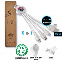 Napájecí USB kabel 6 v 1 z přírodních materiálů (pšeničná sláma),  přívěsek, krabička z recykovaného papíru
