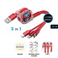 Napájecí USB kabel 3 v 1 s navijákem