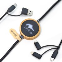 DATOVÝ A PD 60W RYCHLONABÍJECÍ USB KABEL 6 V 1, S LED LOGEM, BAMBUS + RECYKLOVANÝ PLAST, KRABIČKA Z RECYKLOVANÉHO PAPÍRU