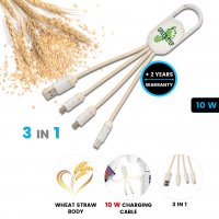 Napájecí USB kabel 3 v 1, z přírodních 
materiálů, s karabinou