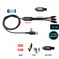 NABÍJECÍ USB KABEL 6 V 1, S LED LOGEM