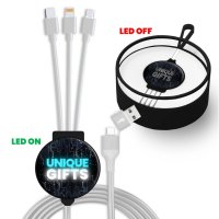Nabíjecí USB kabel 6 v 1 s CMYK + LED logem a možností vlastní barvy pantone, v luxusní krabičce