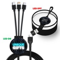 Nabíjecí USB kabel 6 v 1 s CMYK + LED logem a možností vlastní barvy pantone, v luxusní krabičce