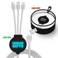 Nabíjecí USB kabel 6 v 1 s CMYK + LED logem a možností vlastní barvy pantone, v luxusní krabičce