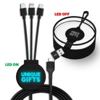 Nabíjecí USB kabel 6 v 1 s CMYK + LED logem a možností vlastní barvy pantone, v luxusní krabičce