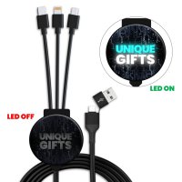Nabíjecí USB kabel 6 v 1 s CMYK + LED logem a možností vlastní barvy pantone