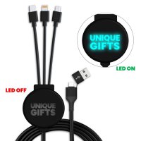 Nabíjecí USB kabel 6 v 1 s CMYK + LED logem a možností vlastní barvy pantone