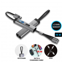 DATOVÝ A NABÍJECÍ USB KABEL 3 V 1 S KONEKTORY USB-A, USB-C A MICRO USB, PŘÍVĚSEK