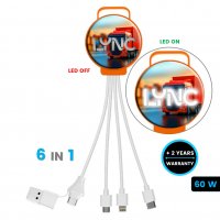 60W nabíjecí USB kabel 6 v 1 ZYRCLE, s CMYK + LED logem