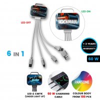 60W nabíjecí USB kabel 6 v 1 SQUARO, s CMYK + LED logem