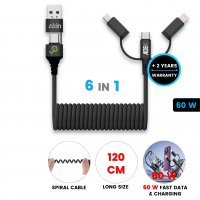 60W datový a nabíjecí USB kabel 6 v 1 SPIRAL