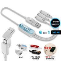 100W datov&yacute; a nab&iacute;jec&iacute; USB kabel 6 v 1 s velkou plochou pro logo