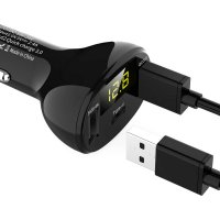 QC 3.0 RYCHLONABÍJECÍ AUTOADAPTÉR S LED DISPLEJEM. 2 × USB + USB-C (Type-C) VÝSTUPEM