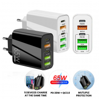 65W USB ADAPTÉR DO EU ZÁSUVKY, 2 × USB-C (TYPE-C) + USB-A