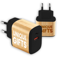 BAMBUSOVÝ USB ADAPTÉR DO EU ZÁSUVKY, USB-C (TYPE-C) + USB-A