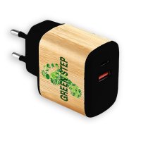 BAMBUSOVÝ USB ADAPTÉR DO EU ZÁSUVKY, USB-C (TYPE-C) + USB-A