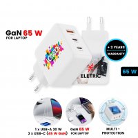 65W USB adaptér do EU zásuvky, 2× USB-C, USB-A 