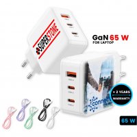 65W USB adaptér do EU zásuvky, 2× USB-C, USB-A 