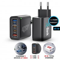 45W (total) USB adapt&eacute;r do EU z&aacute;suvky, 3 &times; USB-C (PD 30 W) + USB-A (QC 20 W)