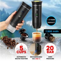 Přenosn&yacute; mini k&aacute;vovar na kapsle nebo mletou k&aacute;vu, s ohřevem vody