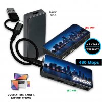 Datový a napájecí USB hub, s možností LED loga + CMYK, USB-A a USB-C, dárková krabička