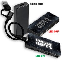 Datový a napájecí USB hub, s možností LED loga + CMYK, USB-A a USB-C, dárková krabička
