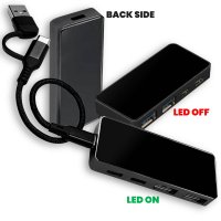 Datový a napájecí USB hub, s možností LED loga + CMYK, USB-A a USB-C, dárková krabička