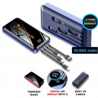 Power banka s all-in-1 vestavěnými kabely a LED displejem zobrazujícím zbývající kapacitu, 10000 mAh
