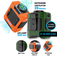 OUTDOOR POWER BANKA S VĚTRÁKEM A LED LAMPOU, 8000 / 10000 MAH