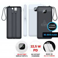 POWER BANKA S VESTAVĚNÝMI KABELY, 10000 MAH