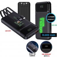 10000 mAh - power banka s vestavěnými kabely a LED displejem, QC 22,5 W, rABS (RCS)