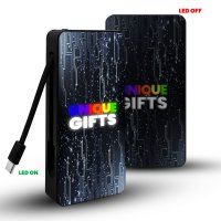 10000 mAh - power banka BRIGHTA, s LED logem (+CMYK) a vestavěn&yacute;m kabelem USB-C