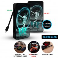 10000 mAh - power banka BRIGHTA, s LED logem (+CMYK) a vestavěn&yacute;m kabelem USB-C