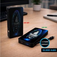 10000 mAh - power banka BRIGHTA, s LED logem (+CMYK) a vestavěn&yacute;m kabelem USB-C