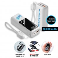10000 mAh - power banka VOLTORA, s QC 22,5 W, displejem a vložen&yacute;m kabelem v poutku