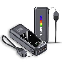 10000 mAh - power banka VOLTORA, s QC 22,5 W, displejem a vložen&yacute;m kabelem v poutku