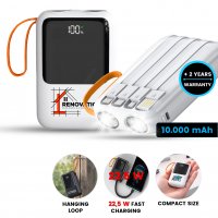 10000 mAh &ndash; power banka PLUGGO, s vestavěn&yacute;mi kabely, QC 22,5 W, displejem a sv&iacute;tilnou