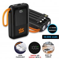 10000 mAh &ndash; power banka PLUGGO, s vestavěn&yacute;mi kabely, QC 22,5 W, displejem a sv&iacute;tilnou