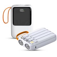 10000 mAh &ndash; power banka PLUGGO, s vestavěn&yacute;mi kabely, QC 22,5 W, displejem a sv&iacute;tilnou