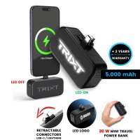 4500mAh připojitelná power banka KONNEX, s výsuvnými konektory USB-C a Lightning a PD 20 W, s LED logem