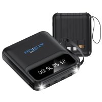 5000 mAh - power banka s vestavěn&yacute;mi kabely, displejem a LED sv&iacute;tilnou