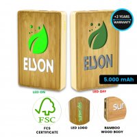 Bambusová power banka s LED logem, FSC certifikováno, 5000 mAh