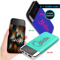 Duální power banka s LED logem, rABS (recyklovaný ABS plast), 4000/6000/8000 mAh