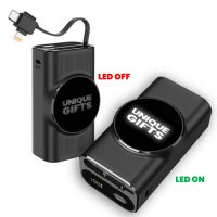 9000mAh power banka FLEXLIT, s výsuvným kabelem a LED logem, PD 20 W a QC 22,5 W